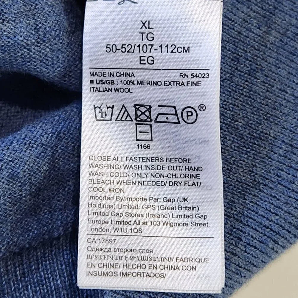Banana Republic Italian Merino Half Zip Sweater Mens XL Blue Long‎ Sleeve